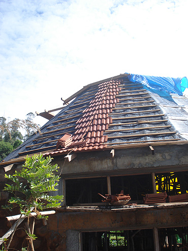 Roof structure in progress, July 2010