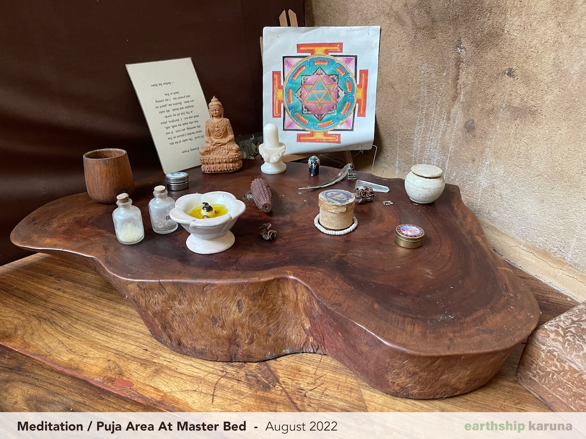 The meditation and puja area set into a quiet corner of the home
